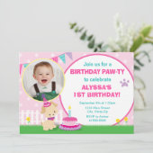 Pink Puppy Dog Birthday Invitation 5x7 Photo Card (Standing Front)