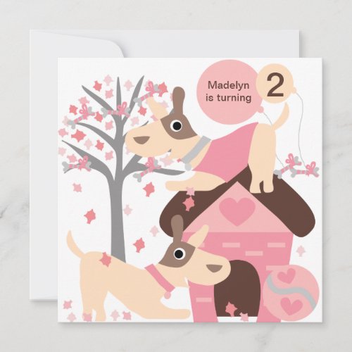 Pink Puppy Dog Custom Birthday Invitations