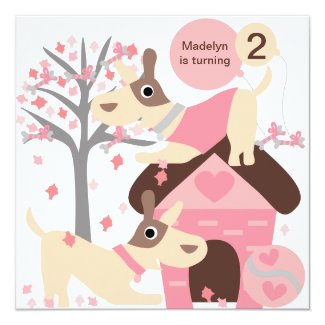 Pink Puppy Dog Custom Birthday Invitations