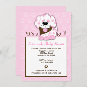 Pink Puppy Dog Girl Baby Shower Invitation