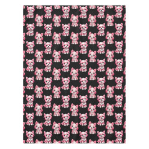Pink Puppy Dog Pattern Design - Black Tablecloth