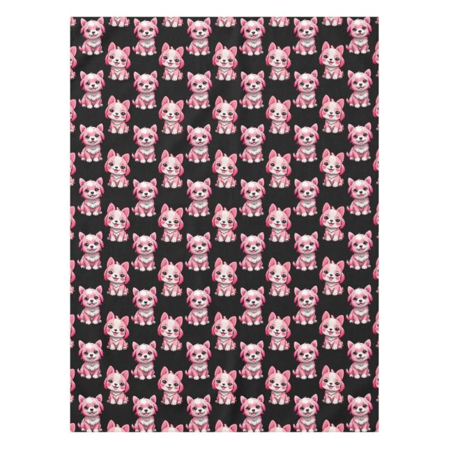 Pink Puppy Dog Pattern Design - Black  Tablecloth (Front)