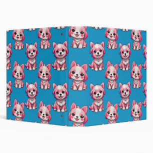 Pink Puppy Dog Pattern Design - Blue 3 Ring Binder