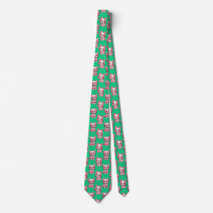 Pink Puppy Dog Pattern Design - Green Neck Tie