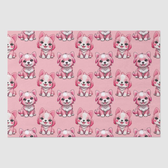 Pink Puppy Dog Pattern Design - Pink Tissue Paper (Front)