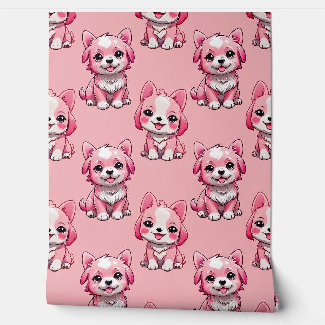 Pink Puppy Dog Pattern Design - Pink Wallpaper (Unrolling)