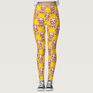 Pink Puppy Dog Pattern Design - Yellow Leggings