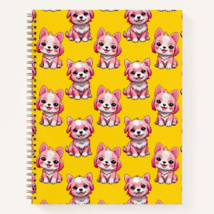 Pink Puppy Dog Pattern Design - Yellow Notebook