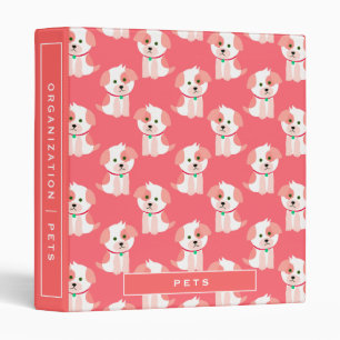Pink Puppy Dog Pattern   Dog's Pet Records 3 Ring Binder