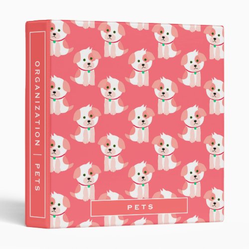 Pink Puppy Dog Pattern  Dogs Pet Records 3 Ring Binder