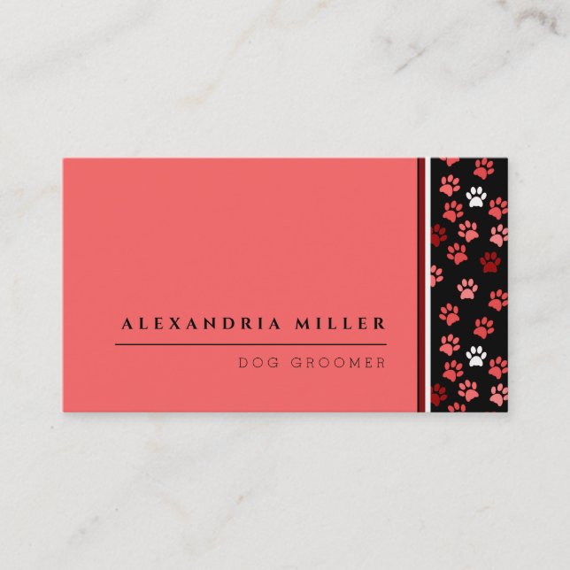 Pink Puppy Dog Paw Prints Design | Dog Groomer Business Card (Front)