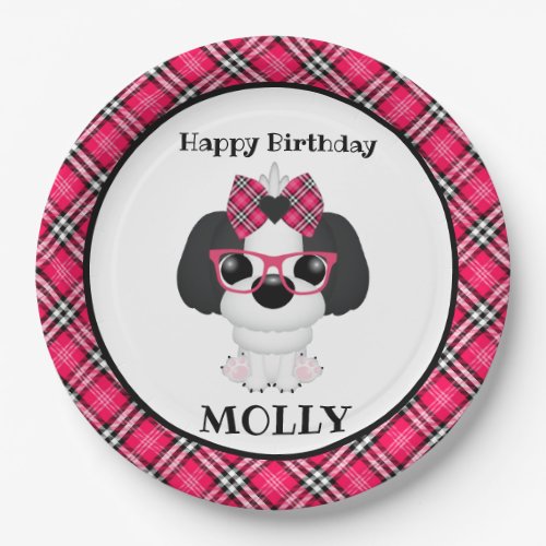 Pink Puppy Dog Personalized Birthday Party Napkins Paper Plates