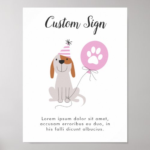 Pink Puppy Dog Theme Birthday Party Custom Sign