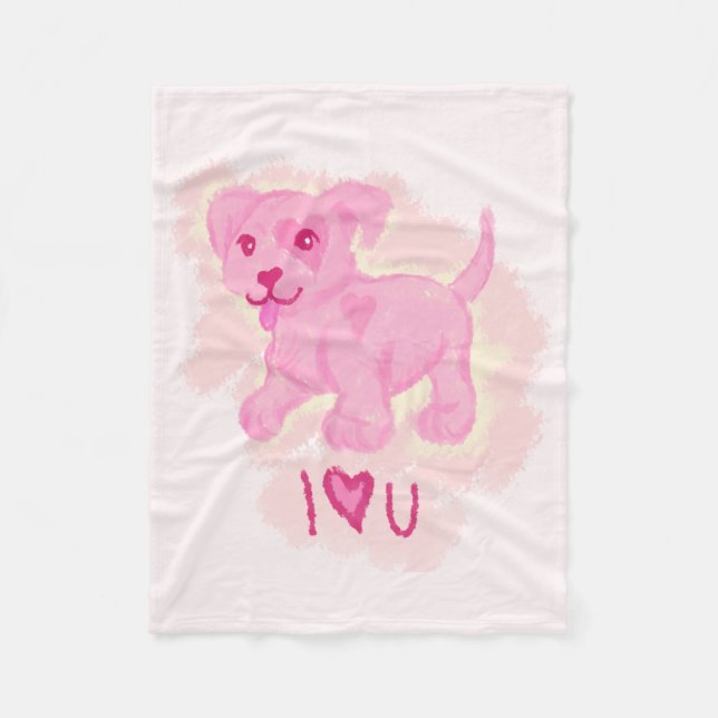 Pink Puppy Fleece Blanket (Front)