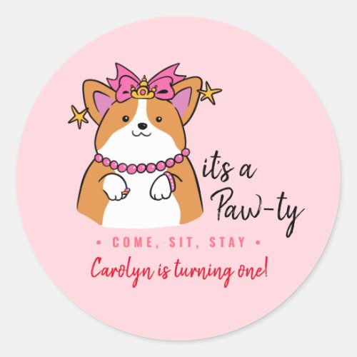 pink puppy party favor tag