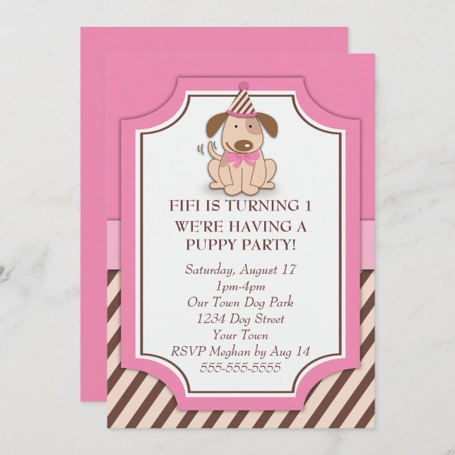 Pink Puppy Party Invitation (Front/Back)