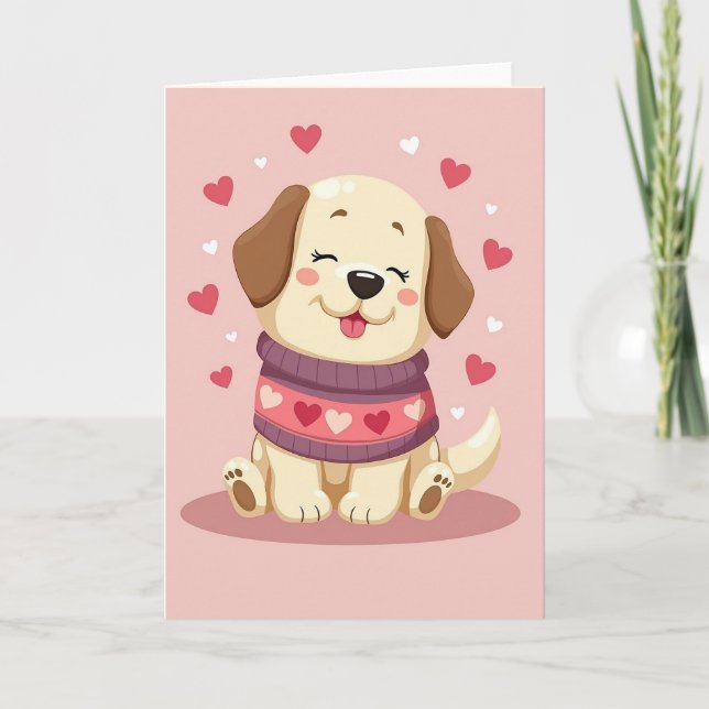 Pink Puppy Valentines Day Card (Front)