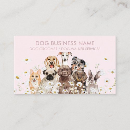 Pink Pups in Daisy Flowers Dog Groomer Pet Sitter Business Card
