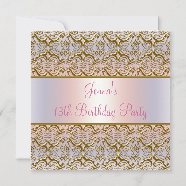 Pink Purple 13th Birthday Party Invitation 13th (Front)