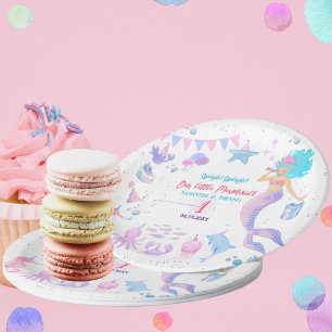 Pink Purple 1st Whimsical Girls Mermaid Birthday Paper Plates