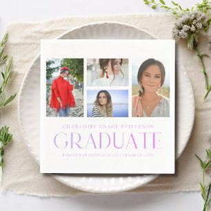 Pink Purple 4 Photo Graduation Party Collage Napkins