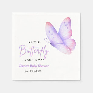 Pink Purple A Little Butterfly Baby Shower Napkins