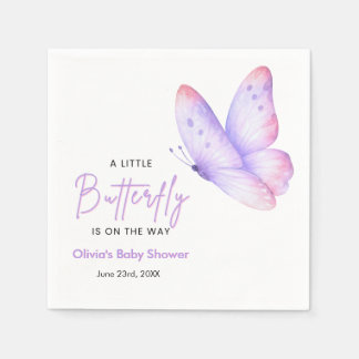 Pink Purple A Little Butterfly Baby Shower Napkins