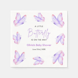 Pink Purple A Little Butterfly Baby Shower Napkins
