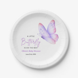 Pink Purple A Little Butterfly Baby Shower Paper Plates