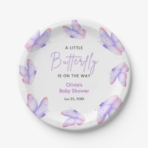 Pink Purple A Little Butterfly Baby Shower Paper Plates
