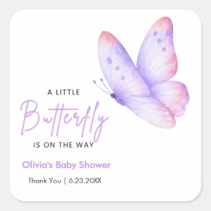 Pink Purple A Little Butterfly Baby Shower  Square Sticker