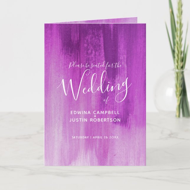 Pink purple abstract art wedding programs (Front)