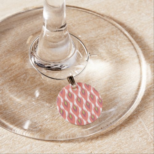 Pink Purple Abstract Tribal Ikat Diamond Pattern Wine Charm