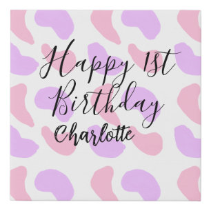 Pink purple abstracts shapes happy 1st birthday na faux canvas print