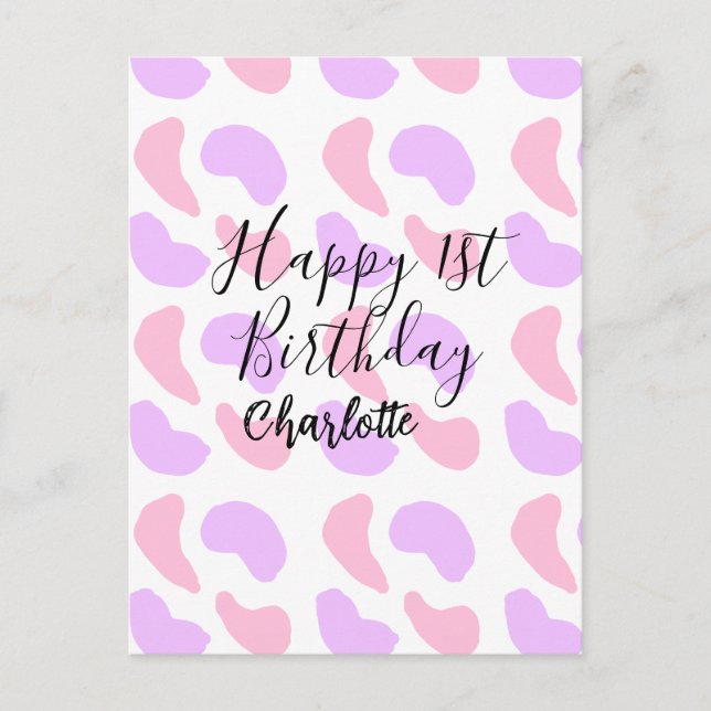Pink purple abstracts shapes happy 1st birthday na postcard (Front)