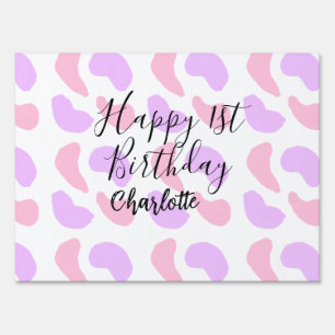 Pink purple abstracts shapes happy 1st birthday na sign