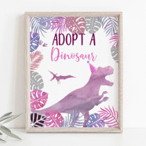 Pink Purple Adopt A Dinosaur Birthday Sign