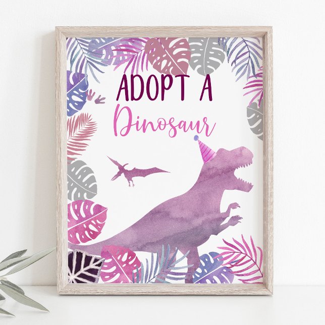 Pink Purple Adopt A Dinosaur Birthday Sign (Creator Uploaded)