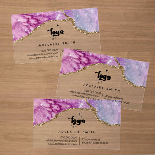 pink purple agate clear business cards