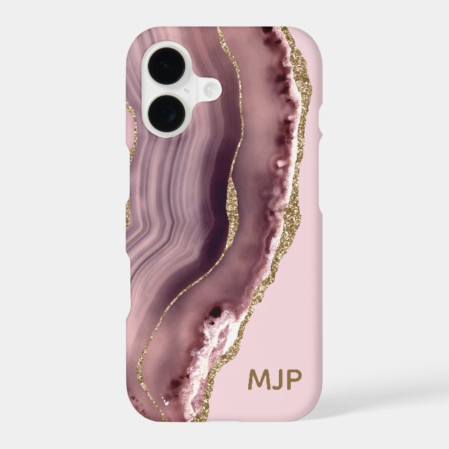 Pink & Purple Agate Geode Gold Monogram Iphone Case (Back)