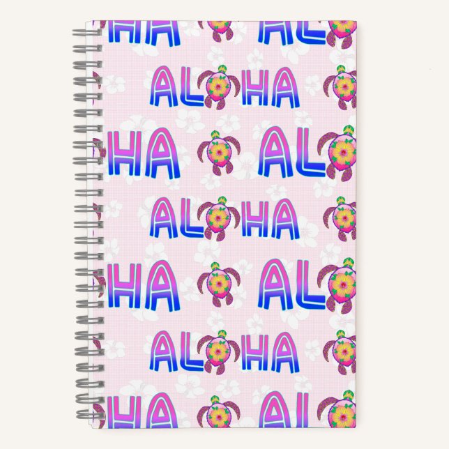 Pink Purple Aloha Hawaiian Tropical Turtle Notebook (Front)