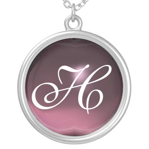 Pink Purple Amethyst Gem  Monogram Silver Plated Necklace