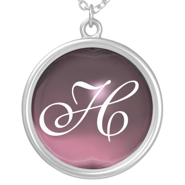 Pink Purple Amethyst Gem  Monogram Silver Plated Necklace (Front)