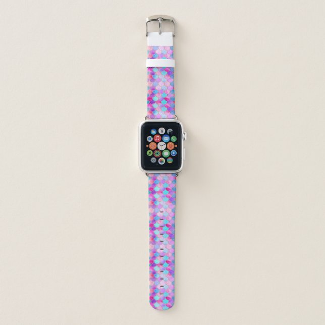 Pink, Purple and Aqua Mermaid Scale Pattern Apple Watch Band (Front)
