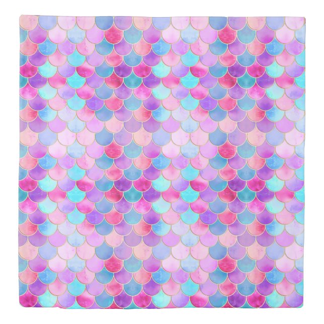 Pink, Purple and Aqua Mermaid Scale Pattern Duvet Cover (Front)