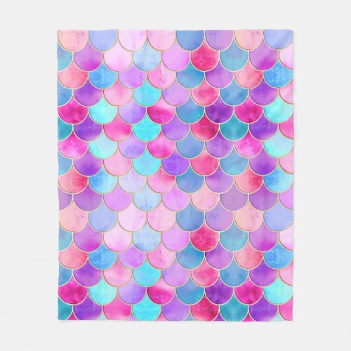 Pink Purple and Aqua Mermaid Scale Pattern Fleece Blanket