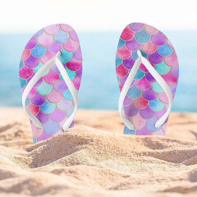 Pink, Purple and Aqua Mermaid Scale Pattern Flip Flops (Creator Uploaded)