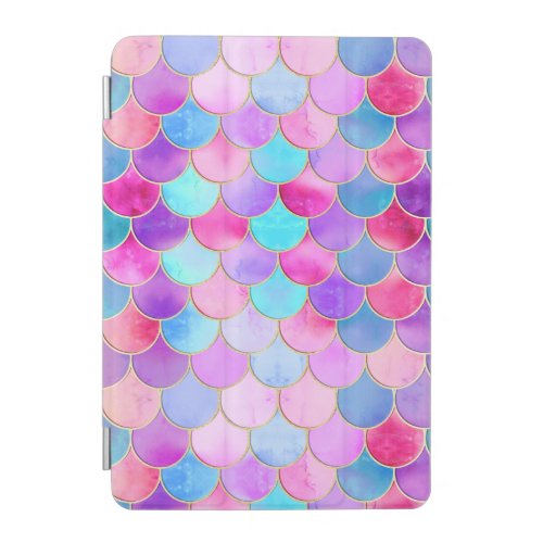 Pink Purple and Aqua Mermaid Scale Pattern iPad Mini Cover