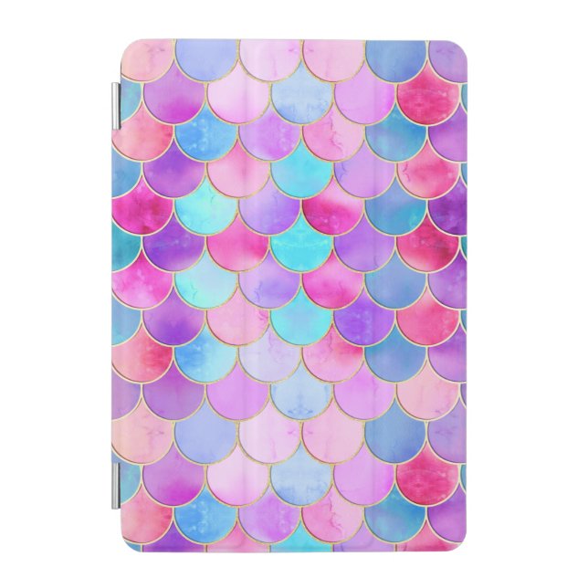 Pink, Purple and Aqua Mermaid Scale Pattern iPad Mini Cover (Front)