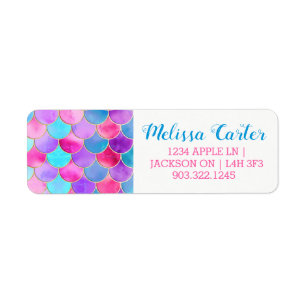 Pink, Purple and Aqua Mermaid Scale Pattern Label